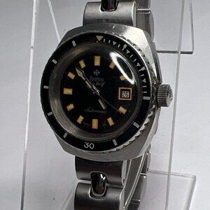 Zodiac Seawolf Vintage Ladies Automatic Date Watch Black Dial Orange Markers